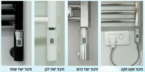 מייבש מגבות Delonghi יוניק ר-58 ג-128 מותקן על קיר חדר אמבטיה מודרני, פועל בחימום נוזל תרמי.