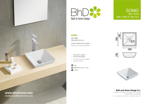 כיור חצי מונח סומו  Somo לבן מבריק BATHCO BHD ספרד