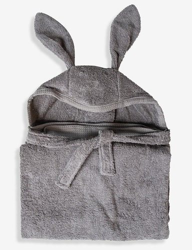 מגבת חיבוקי - מגבת רחצה לתינוק עם קפוצ'ון ואוזניים 100% כותנה - אפור כהה