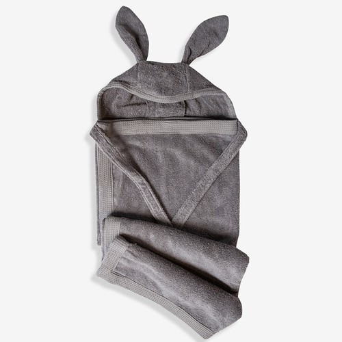 מגבת חיבוקי - מגבת רחצה לתינוק עם קפוצ'ון ואוזניים 100% כותנה - אפור כהה