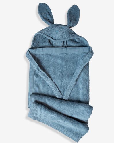 מגבת חיבוקי - מגבת רחצה לתינוק עם קפוצ'ון ואוזניים 100% כותנה - כחול ג'ינס
