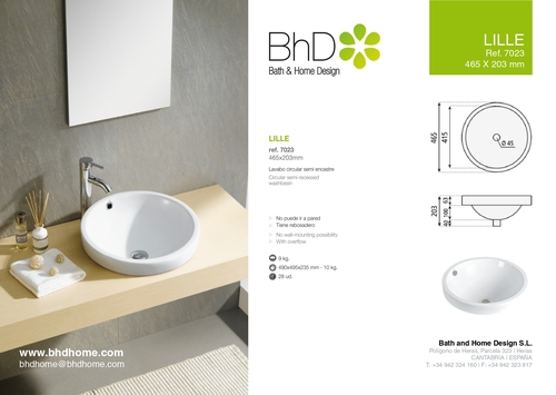 כיור חצי מונח לילי Lille לבן מבריק BATHCO BHD ספרד