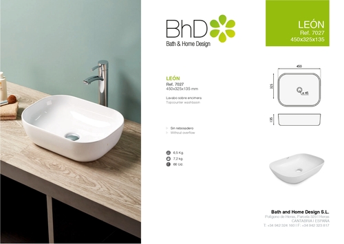 כיור מונח לאון Leon לבן מבריק BATHCO BHD ספרד