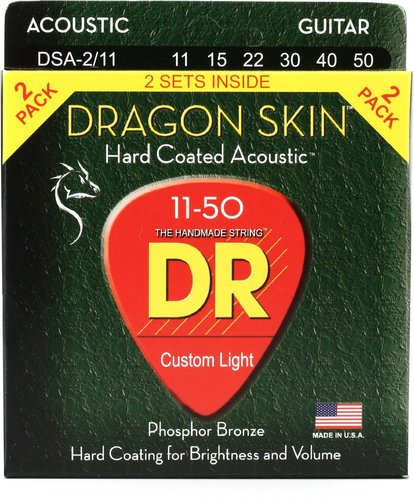 מארז 2 סטים מיתרים לאקוסטית   DR Strings DSA-2/11 Dragon-Skin Phosphor Bronze