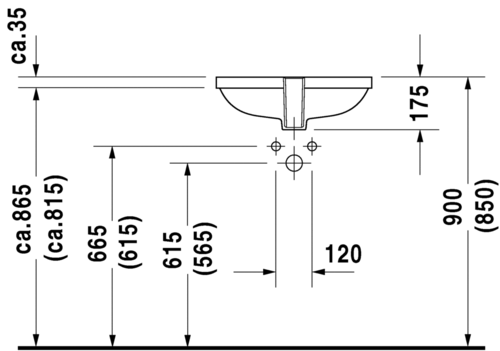 כיור התקנה תחתונה די-קוד D-CODE 32/52.5 לבן מבריק 033849 DURAVIT 