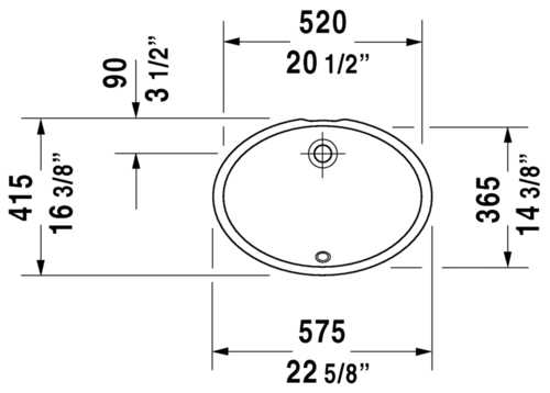 כיור התקנה תחתונה דיון DUNE 41.5/57.5 לבן מבריק 048157 DURAVIT גרמניה