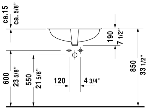 כיור התקנה תחתונה דיון DUNE 41.5/57.5 לבן מבריק 048157 DURAVIT גרמניה