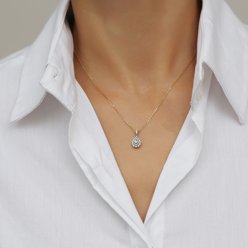 שרשרת ותליון טיפת יהלומים מזהב 14K