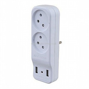 מפצל חשמל T2 אנכי + מטען 2xUSB