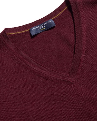 סריג צמר בורדו Merino V-Neck Jumper