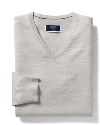 סריג צמר כסף Merino V-Neck Jumper