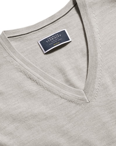 סריג צמר כסף Merino V-Neck Jumper