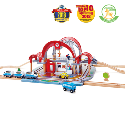 סט מסילות רכבת ענק מעץ - תחנה מרכזית - HAPE