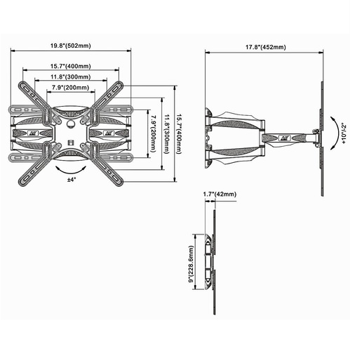 זרוע דו מפרקית למסך עד 52