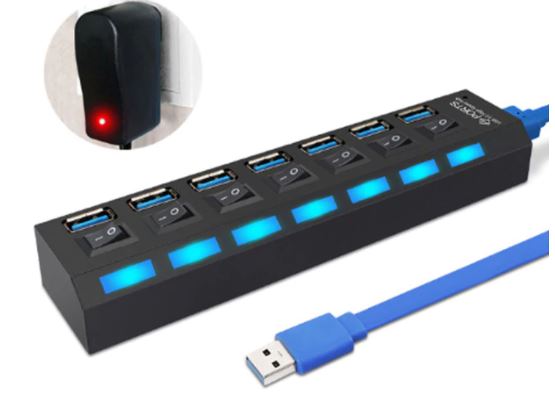 מפצל USB 2.0 ל-7 חיבורי USB2.0 בצבע שחור