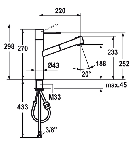 ברז מטבח כרום נשלף שני מצבים מסדרת אונו KWC
