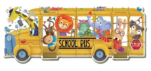 5 פאזלים אוטובוס החיות 3-5 חלקים שהופכים לפאזל גדול 19 חלקים