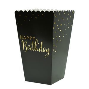 קופסאות פופקורן Happy Birthday שחור זהב 4 יח