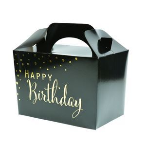 קופסאות לאנץ בוקס Happy Birthday  שחור זהב 4 יח'