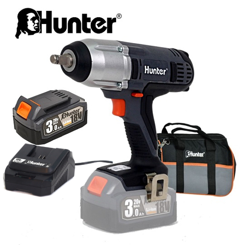 מפתח אימפקט נטען 18V 330 N.M כוול סוללת 4Ah בתיק כולל מטען Hunter 100314-005.2