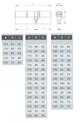 צילינדר  רב בריח לפלדלת  ™MTL400/™ClassicPro מולטילוק - למידות מיוחדות מעל, 110 מ