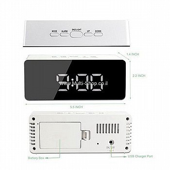 שעון שולחני דיגיטלי מעורר עם תאורת לד Led Mirror Clock NY7551