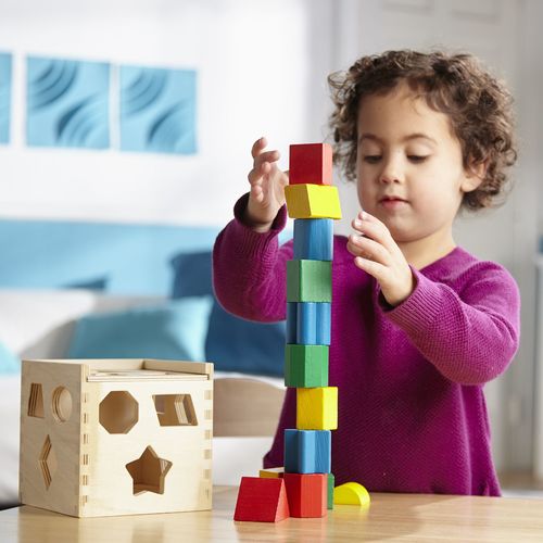 קוביית התאם צורה קלאסית מעץ + 12 צורות צבעוניות