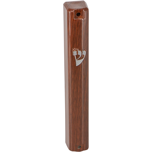 מזוזה פלסטיק 15 ס"מ צבועה בתלת מימד מטאלי עץ "ש" כסף - ארט יודאיקה