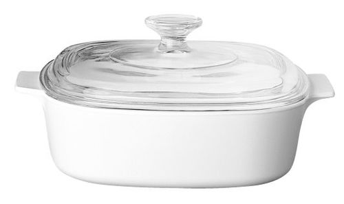 סיר זכוכית מרובע 2 ל' + מכסה לבן | Corning Ware Winter Frost White