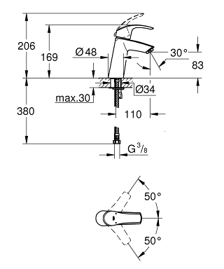 ברז 23324001 יורוסמרט EUROSMART כרום GROHE