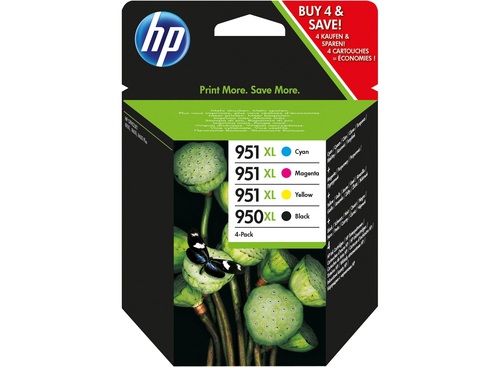 מחסניות דיו מקוריות HP 950XL בשחור/951XL בציאן/מגנטה/צהוב, אריזה של 4 (C2P43AE)