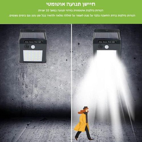 רביעיית נורות סולאריות לחומה 20 לד צבע לבן קר