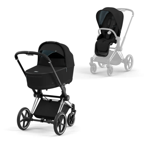 עגלת פריאם 4 Priam - שלד כרום ידית שחור צבע שחור Sepia Black 