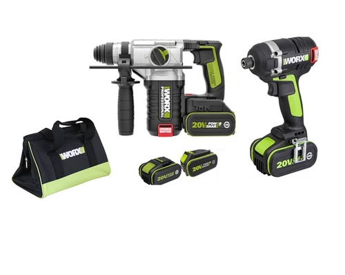 סט אימפקט + פטישון 20V + שתי סוללות 4.0AH/5.0AH