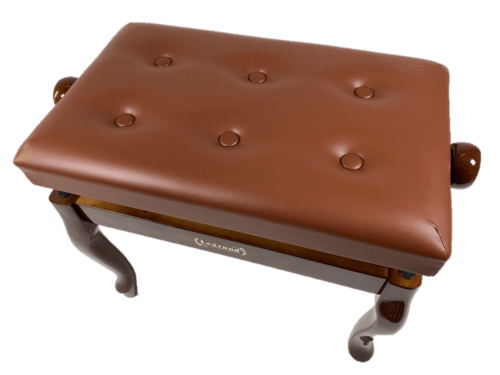 כסא פסנתר מתכוונן עם רגליים מהודרות בצבע חום וולנט מבריק עם מושב דמוי עור בצבע חום כהה PB25 מבית Legrand