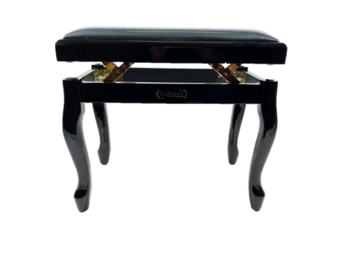 כסא פסנתר מתכוונן עם רגליים מעוגלות בצבע שחור מבריק עם מושב קטיפה PB18-CL מבית Legrand