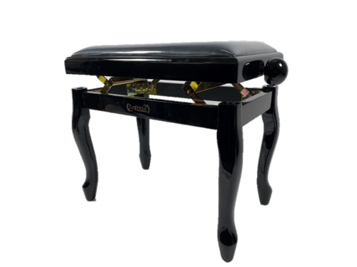 כסא פסנתר מתכוונן עם רגליים מעוגלות בצבע שחור מבריק עם מושב קטיפה PB18-CL מבית Legrand