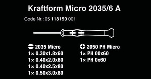 סט מברגים 2035/6A ומתקן תלייה ליישומי אלקטרוניקה 6 חלקים מקט 05118150001 WERA