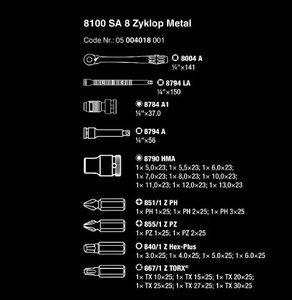 סט רטצ'ט מתכת, עם מנוף, מרובע, "1/4 8100SA 8 ZYKLOP סט 28 חלקים מקט 05004018001 WERA
