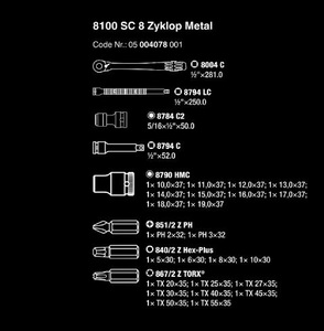 סט רטצ'ט מתכת 8100SC 8 Zyklop עם מנוף, מרובע "1/2 28 חלקים מקט 05004078001 WERA