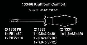 סט 6 מברגים Kraftform Comfort 1334/6 מקט 05031551001 WERA