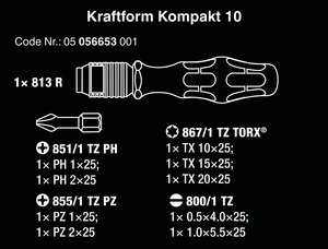 סט 10 חלקים ביטים + ידית KK10 מקט 05056653001 WERA