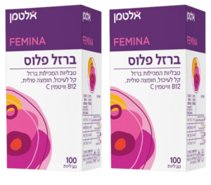 מבצע זוגי אלטמן ברזל פלוס 200 טבליות FEMINA Vegan Friendly ללא גלוטן IRON PLUS כשר פרווה בנוסף מכיל גם חומצה פולית B12 וויטמין C מבית אלטמןמבצע זוגי אלטמן ברזל פלוס 200 טבליות FEMINA Vegan Friendly ללא גלוטן IRON PLUS כשר פרווה בנוסף מכיל גם חומצה פולית