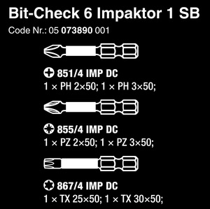 סט ביטים 1SB Impaktor 6 מקט 05073890001 WERA