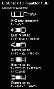 סט ביטים 10 Impaktor 1 SB מקט 05073980001 WERA