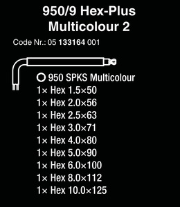סט 9 מפתחות אלן צבעוני קצר 950/9 Hex-Plus מקט 05133164001 WERA