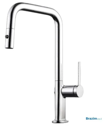 ברז מטבח נשלף מרובע ניקל מבית MP MYUBI דגם RG3163CP עם ברזים נשלפים 90 מעלות.