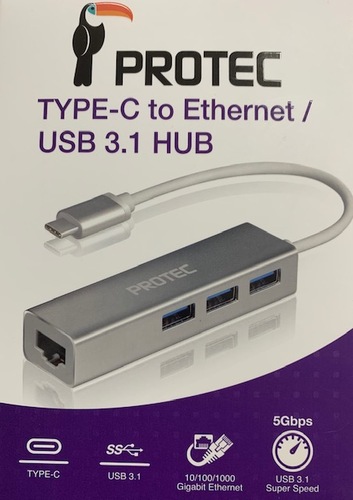 מתאם PROTEC TYPE -C TO ETHERNET USB 3.1 HUB DM131