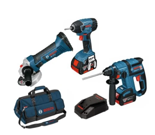 סט נטען מקצועי 18V אימפקט רטיטה + פטישון + משחזת + 2 סוללות BOSCH HH3 6AH