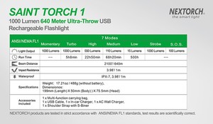 פנס חיפוש נטען 1000 לומן NEXTORCH Saint Torch 1